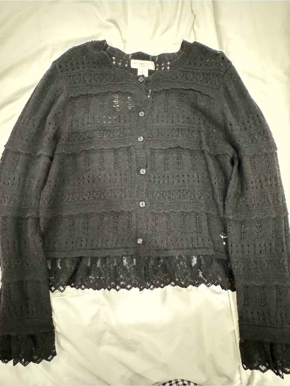 Caroline Constas Black Lace Knit Button-Up Top